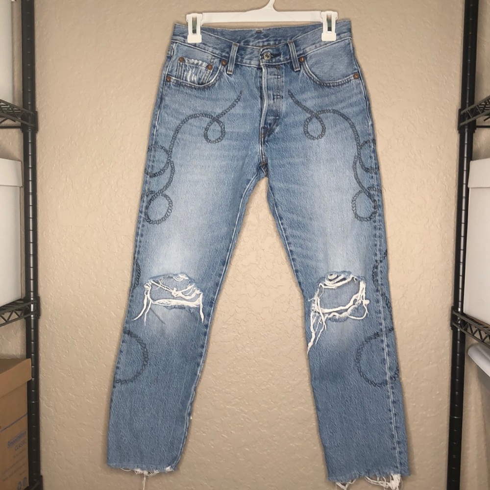 Levi’s 501 button fly nautical rope print crop rigid jeans size 26 x 28